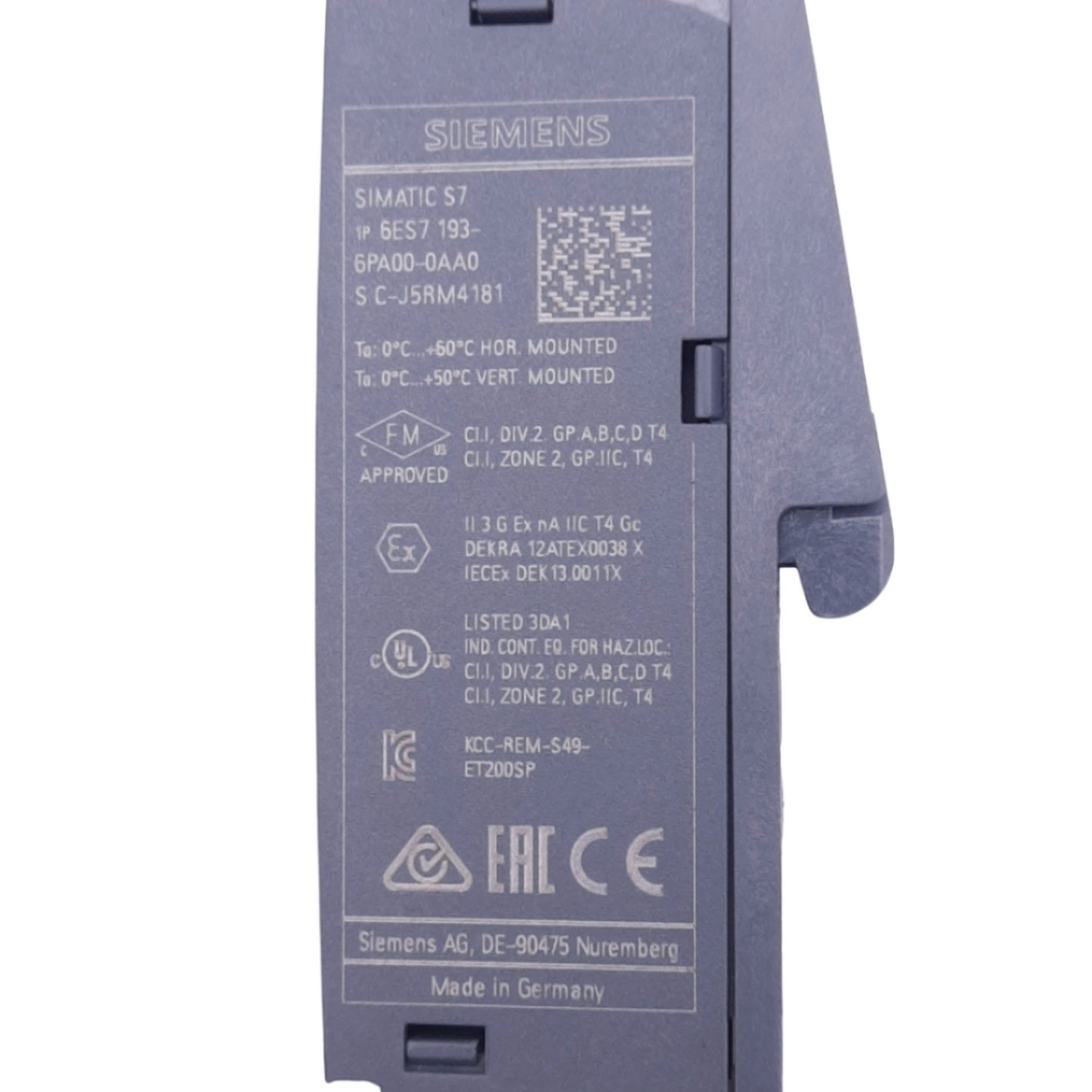 Used Siemens 6ES7193-6PA00-0AA0 Right End Cap Module for SIMATIC S7 PLC, DIN Rail
