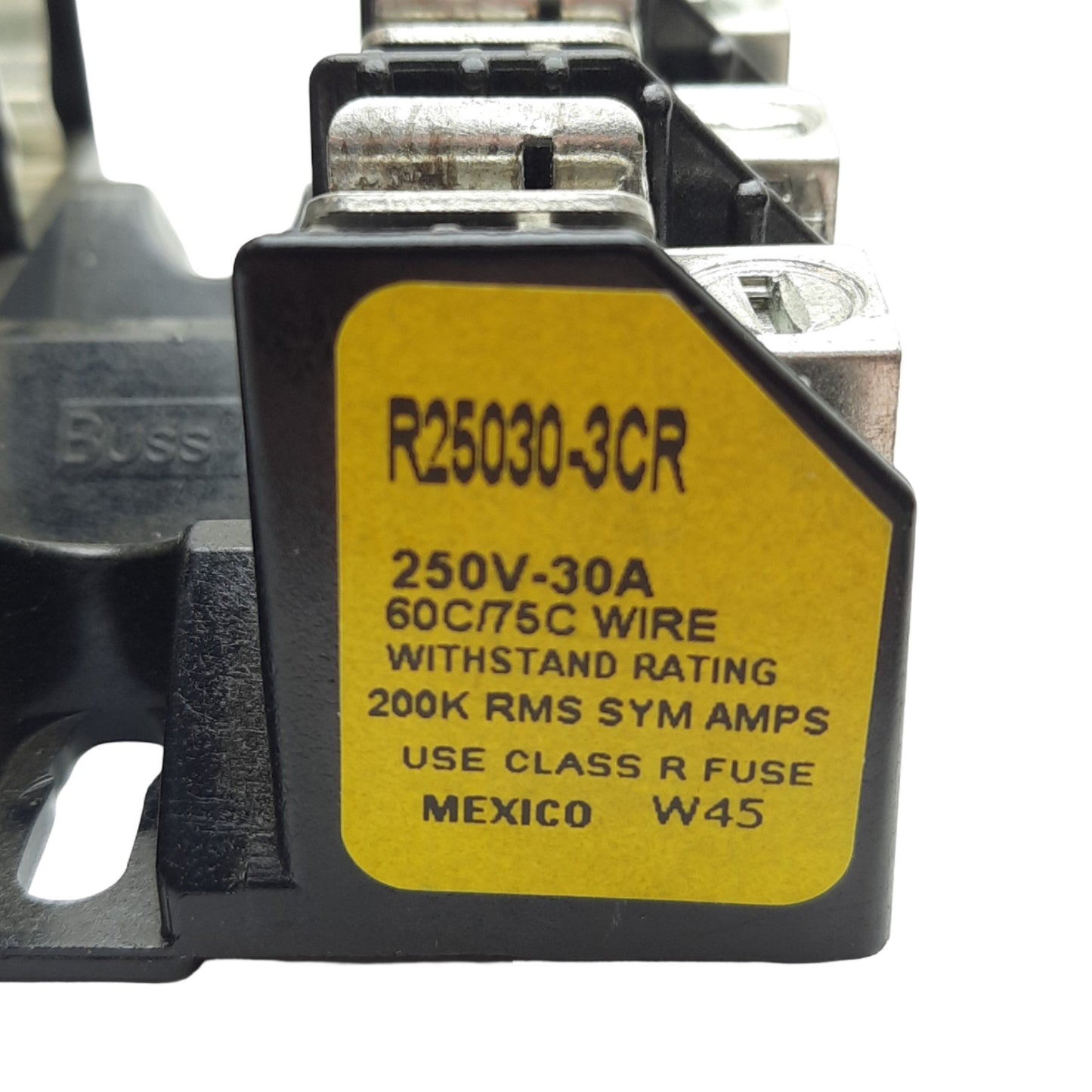Used Bussmann R25030-3CR Fuse Block, 250V, 30A, 60C/75C Wire, Class R Fuse