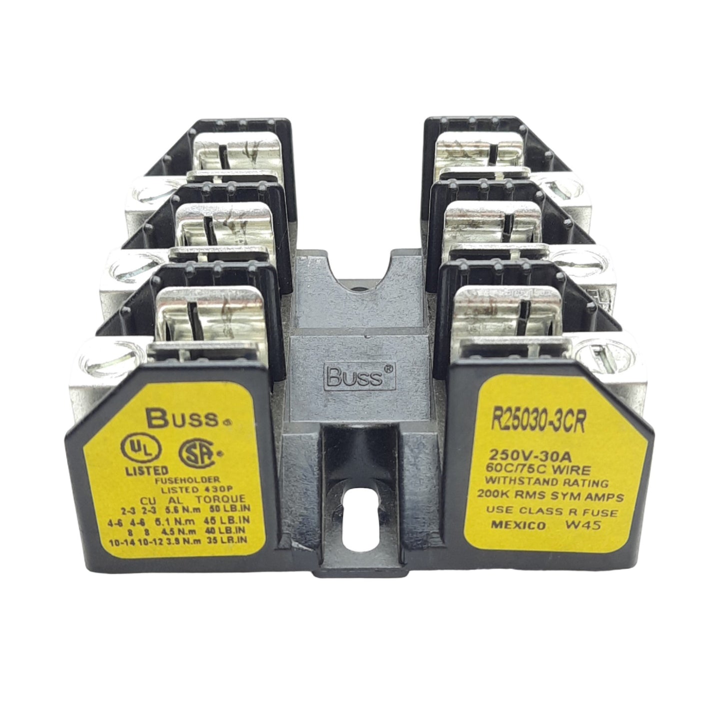 Used Bussmann R25030-3CR Fuse Block, 250V, 30A, 60C/75C Wire, Class R Fuse