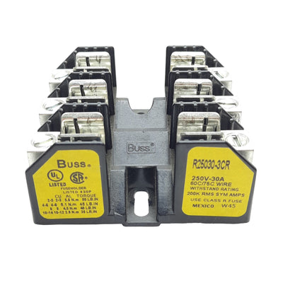 Used Bussmann R25030-3CR Fuse Block, 250V, 30A, 60C/75C Wire, Class R Fuse