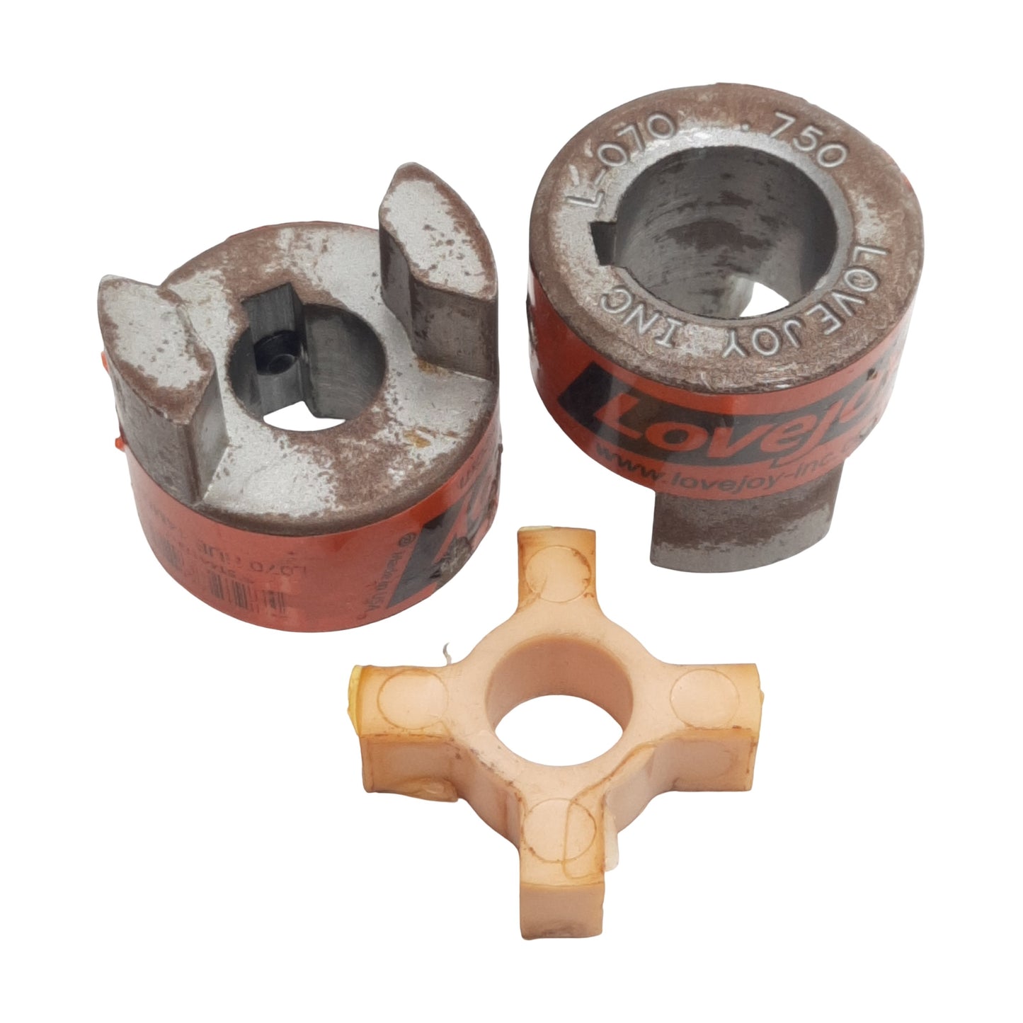 Used LoveJoy L-070 Coupling With NBR Spider, ø14mm to ø0.75in Bore, 35mm OD