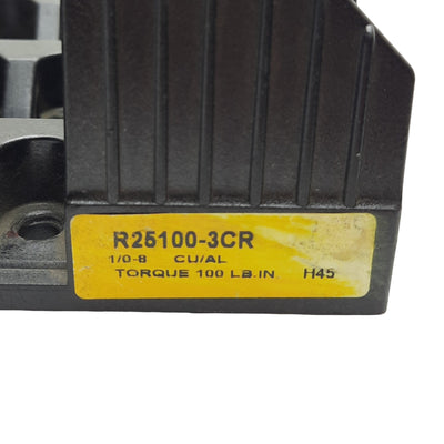 Used Bussmann R25100-3CR Fuse Block, 250VAC/VDC, 100A, Class R Fuse, 3 Poles