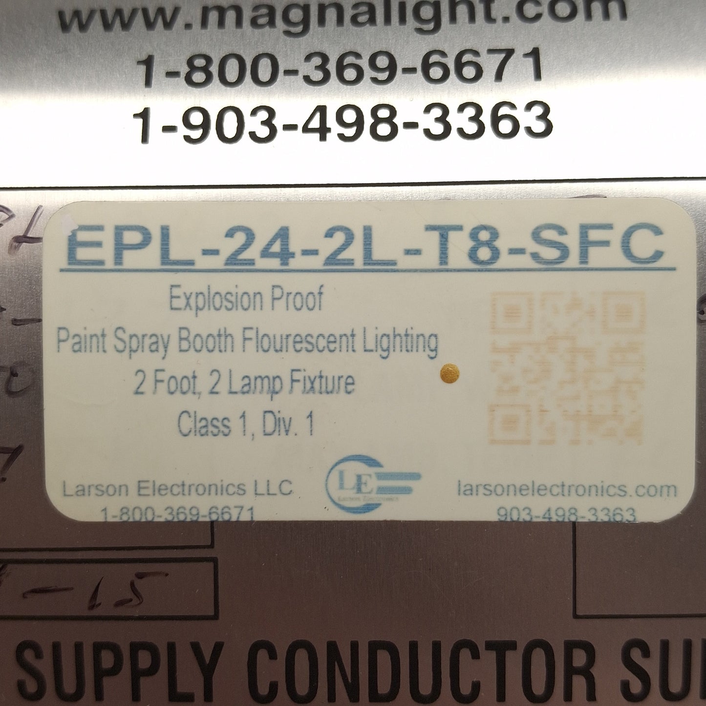 Used Larson EPL-24-2L-T8-SFC Explosion Proof Fluorescent Light Fixture, 120-277VAC