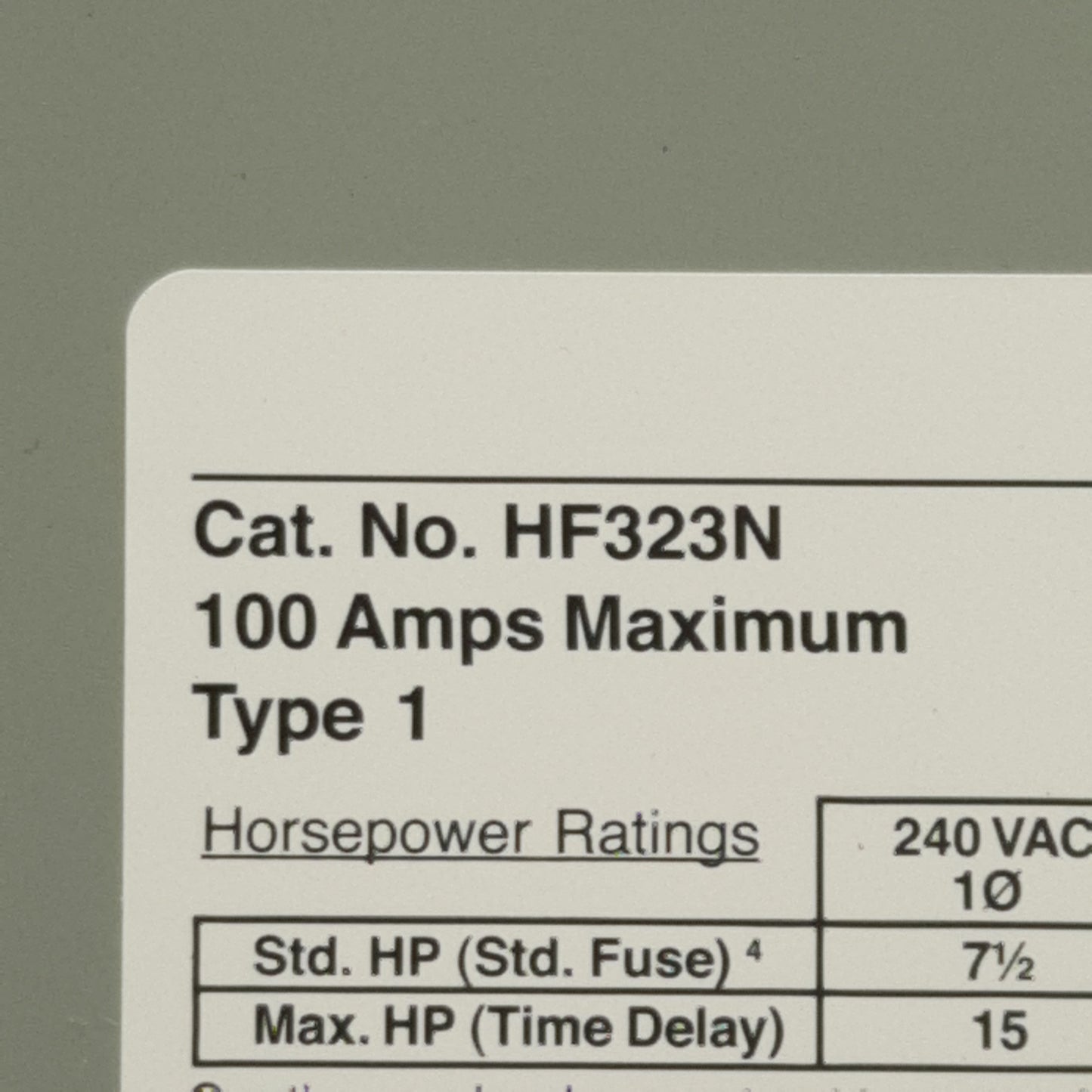 Used Siemens HF323N Heavy Duty Fusible Safety Switch, 3-Pole 3PH, 100A 240VAC/250VDC