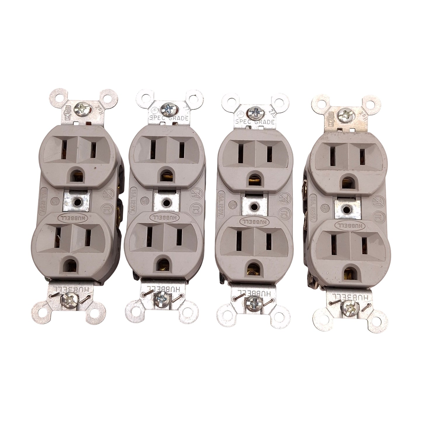 Used Lot of 4 Hubbell W-C-596G Straight Blade Duplex Receptacle, 15A 125V, NEMA 5-15R