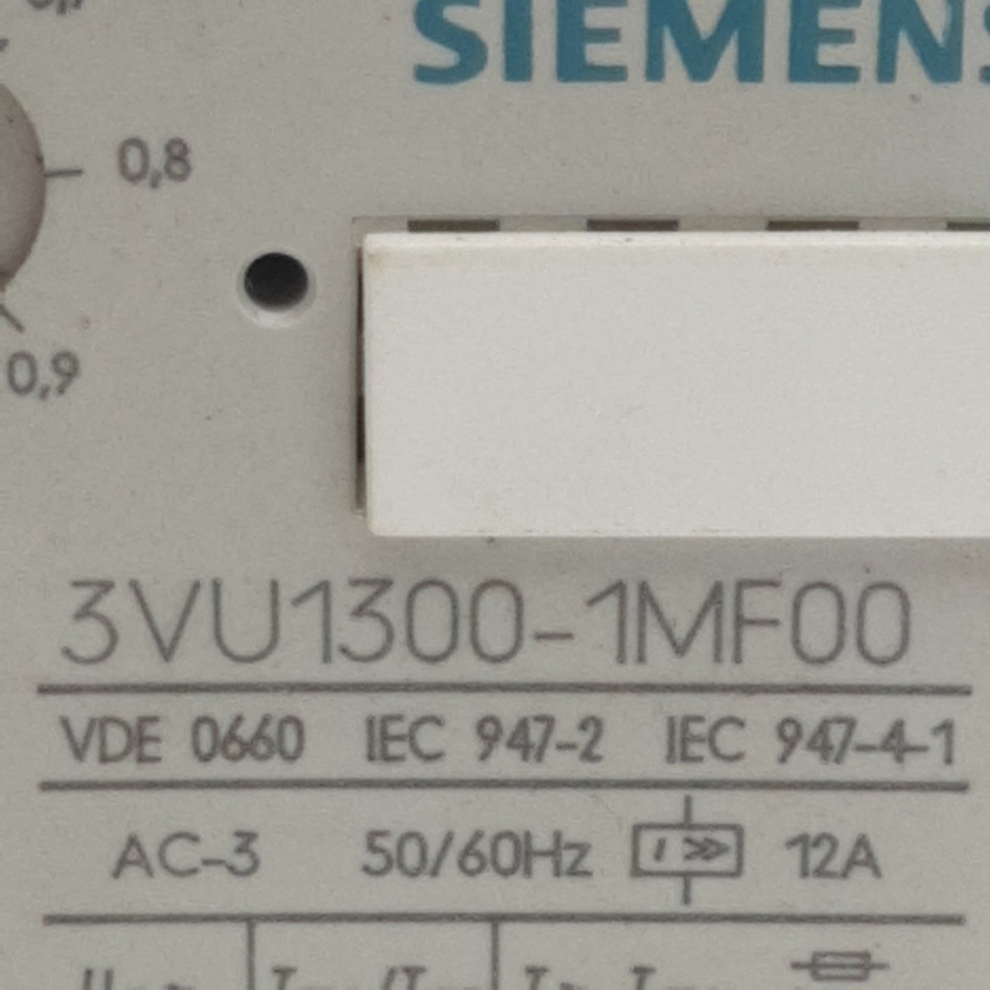 Used Siemens 3VU133-1MF00 Motor Protection Circuit Breaker, 3-Poles 1NO + 1NC, 0.6-1A