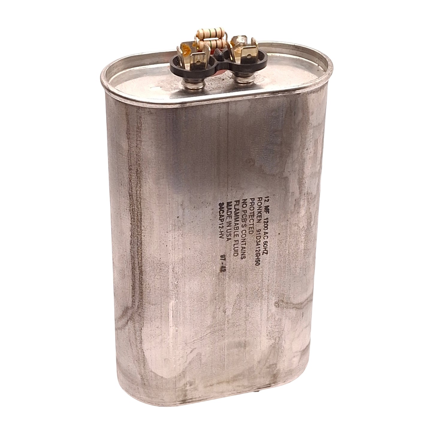 Used Ronken 91D34126H50 34CAP12-HV Non-PCB Capacitor, 12MF 1200VAC 60Hz Capacity