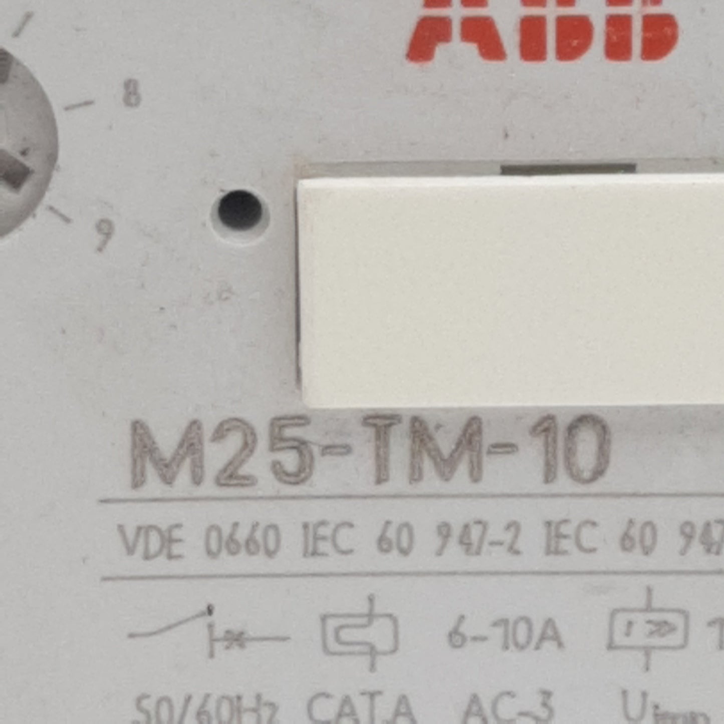 Used ABB M25-TM-10 Motor Protection Circuit Breaker, 3-Pole, 1N.O. + 1N.C., 6-10A