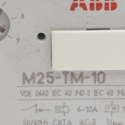 Used ABB M25-TM-10 Motor Protection Circuit Breaker, 3-Pole, 1N.O. + 1N.C., 6-10A
