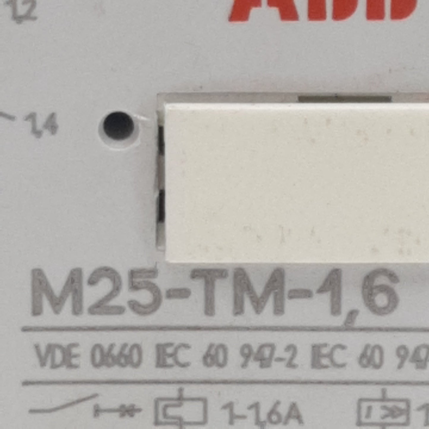 Used ABB M25-TM-1,6 Motor Protection Circuit Breaker, 3-Poles, 1N.O. + 1N.C., 1-1.6A