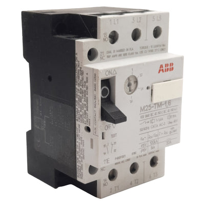 Used ABB M25-TM-1,6 Motor Protection Circuit Breaker, 3-Poles, 1N.O. + 1N.C., 1-1.6A
