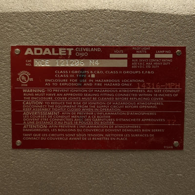 Used Adalet XCE 121206 N4 Explosion Proof Enclosure, 12in x 12in x 6in Dimensions