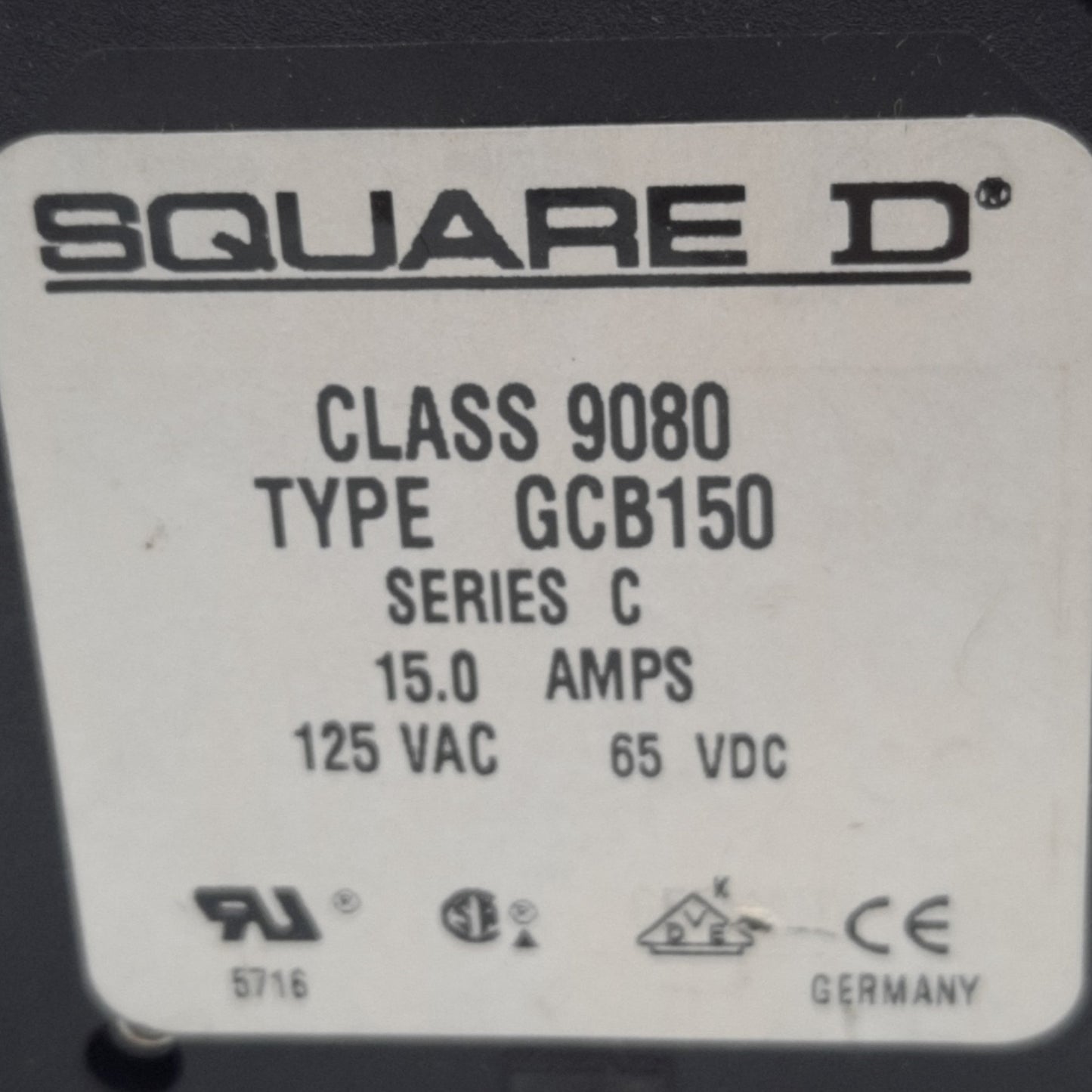 Used Lot of 4 Square D 9080 GCB150 Circuit Breaker, 1-Pole, Rating: 15A 125VAC 65VDC
