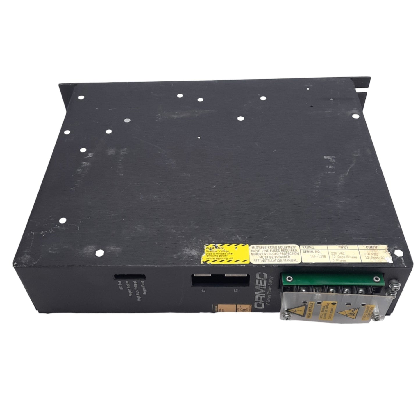 Used Ormec PAC-F12 Power Supply for Servodrive, 230VAC In, 325VDC Bus, +-18VDC Logic