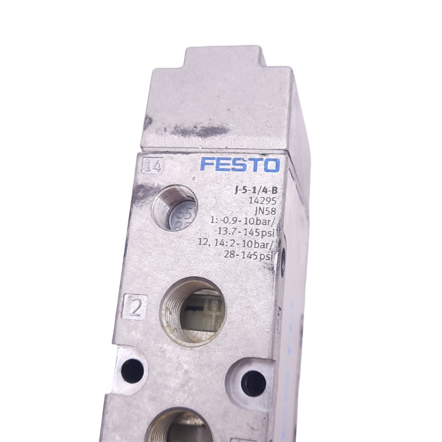 Used Festo J-5-1/4-B Pneumatic Valve, 5/2 Double Solenoid, G1/4, 1600L/min, 1MPa Max