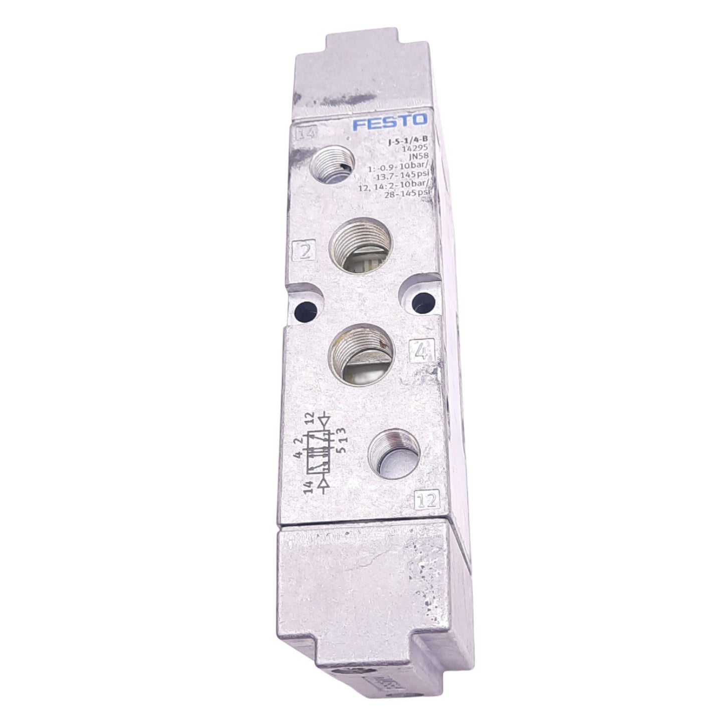 Used Festo J-5-1/4-B Pneumatic Valve, 5/2 Double Solenoid, G1/4, 1600L/min, 1MPa Max