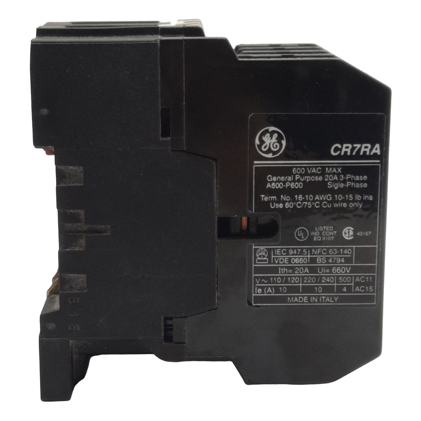 Used General Electric CR7RA-31-120V Contactor, 3-Pole, 20A 600VAC, 110-120VAC Coil
