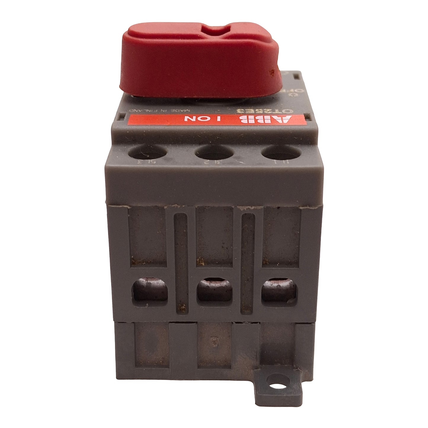 Used ABB OT25E3 Rotary Disconnect Switch, 3-Poles, 25A 600VAC 20HP, DIN Rail