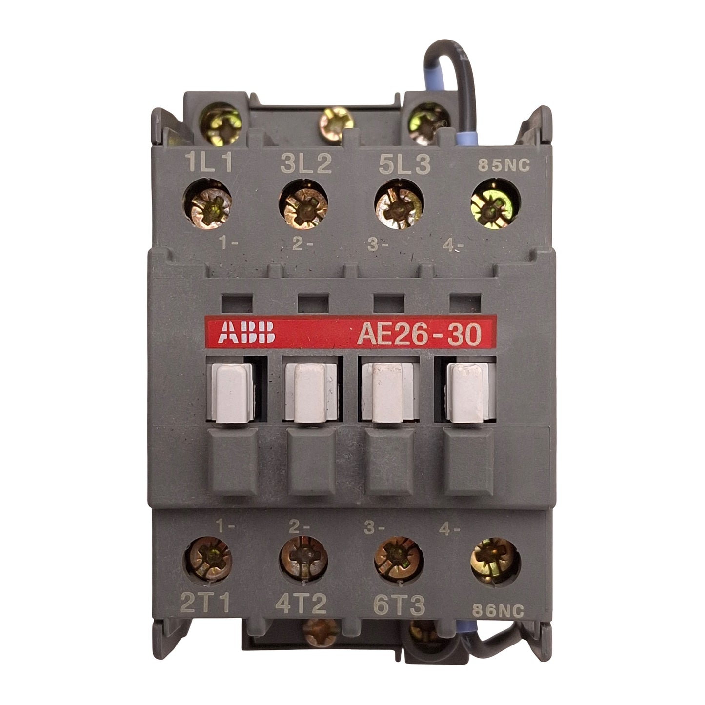 Used ABB AE26-30 Contactor, 3 Normally Open, 40A 600VAC 25HP, 24VDC Coil, DIN Rail