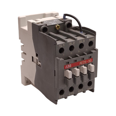 Used ABB AE26-30 Contactor, 3 Normally Open, 40A 600VAC 25HP, 24VDC Coil, DIN Rail