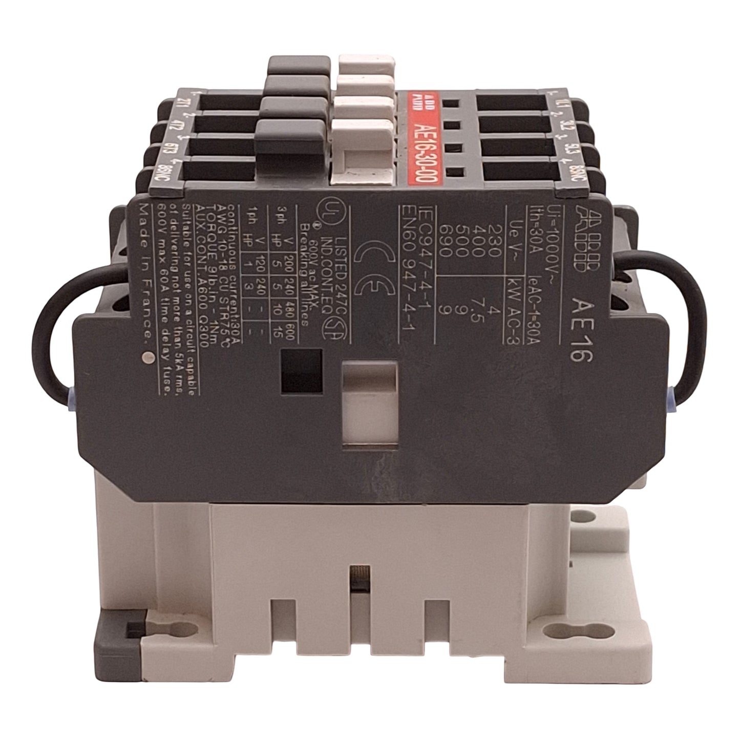 Used ABB AE16-30-00 Contactor, 3-Poles, 3NO, 600VAC 30A 15HP, DIN Rail, 24VDC Coil
