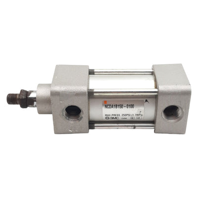 Used SMC NCDA1B150-0100 Pneumatic Cylinder ø1.5in Bore, 1in Stroke, 250psi, 3/8in NPT