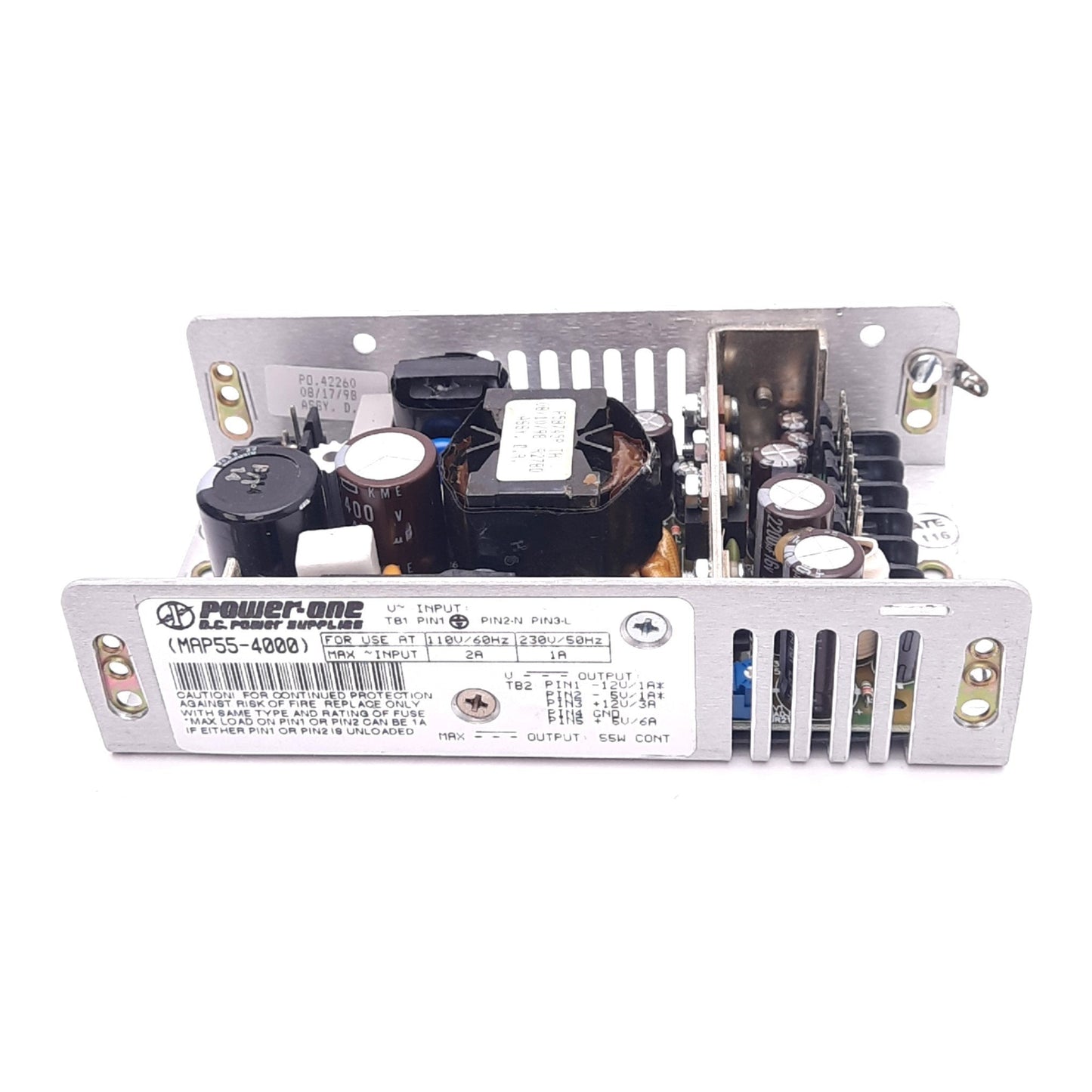 Used Power-One MAP55-4000 Power Supply, 110/230VAC In, 5/12VDC 6/3A Out, 55W Max