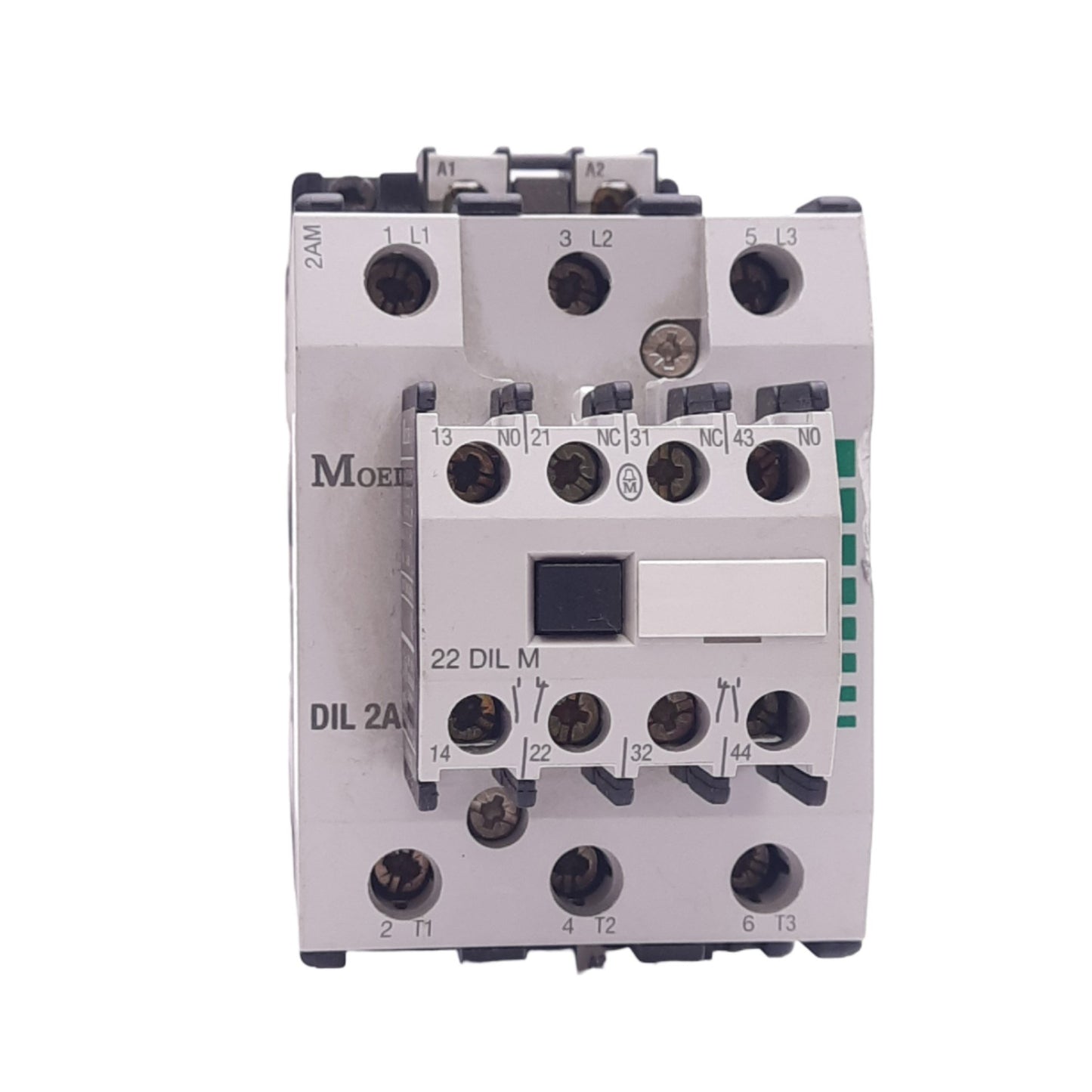 Used Moeller DIL2AM-G Contactor, 3NO, 2NO+2NC Aux, 250VDC, 600VAC, 90A, 24VDC Coil