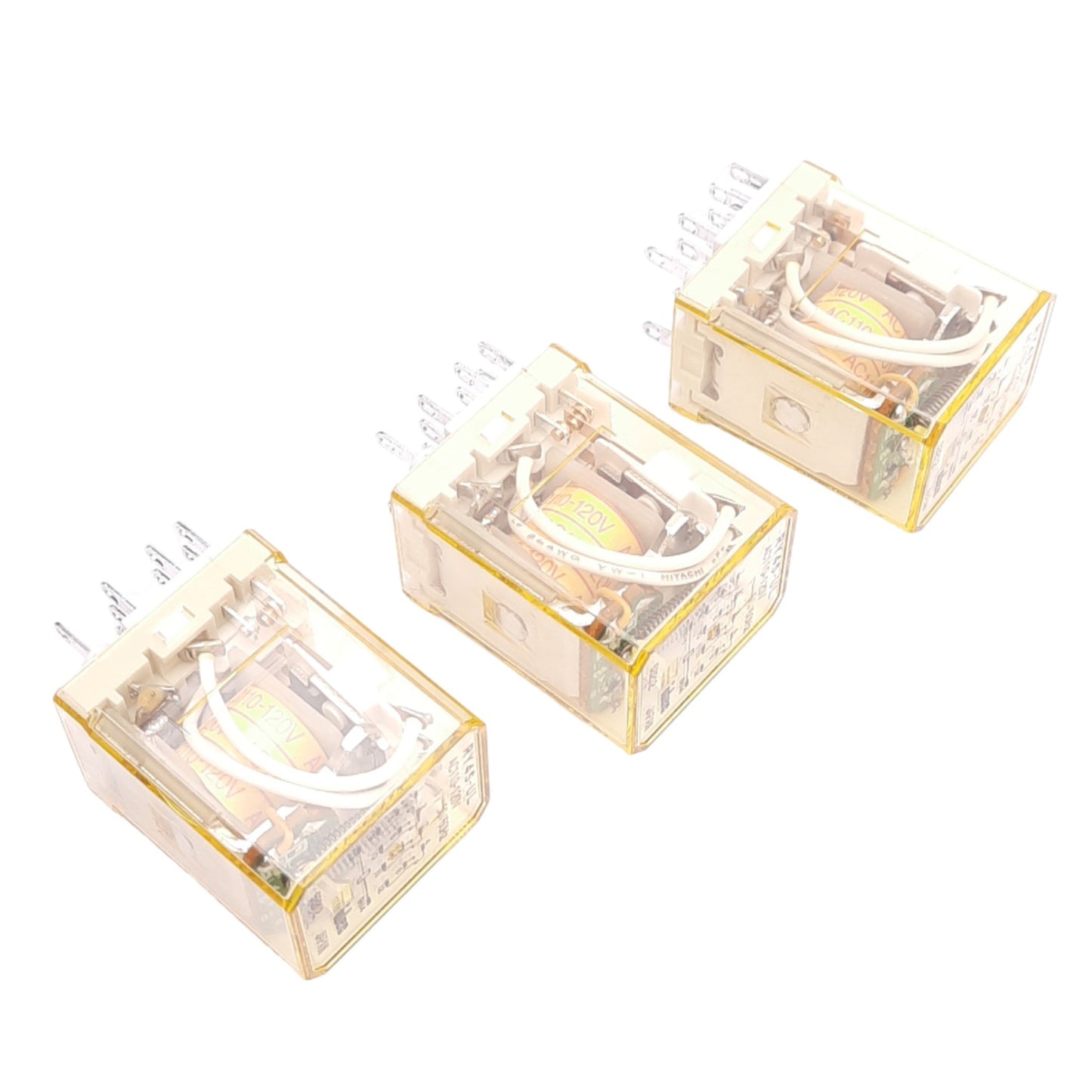 Used Lot of 3 IDEC RY4S-UL 24V Ice-Cube Relays, 4PDT, 14-Pin, 110-120VAC, 24VDC Coil