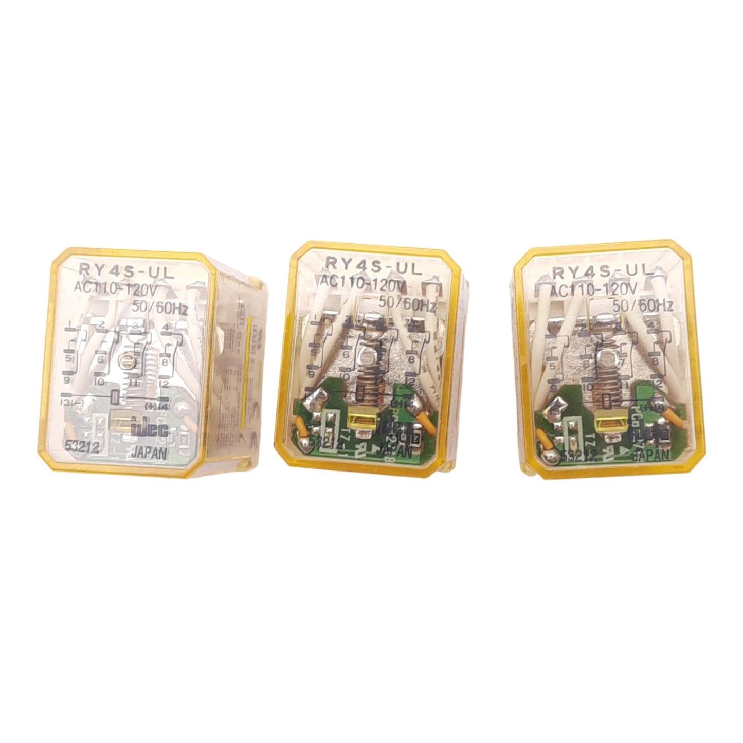 Used Lot of 3 IDEC RY4S-UL 24V Ice-Cube Relays, 4PDT, 14-Pin, 110-120VAC, 24VDC Coil