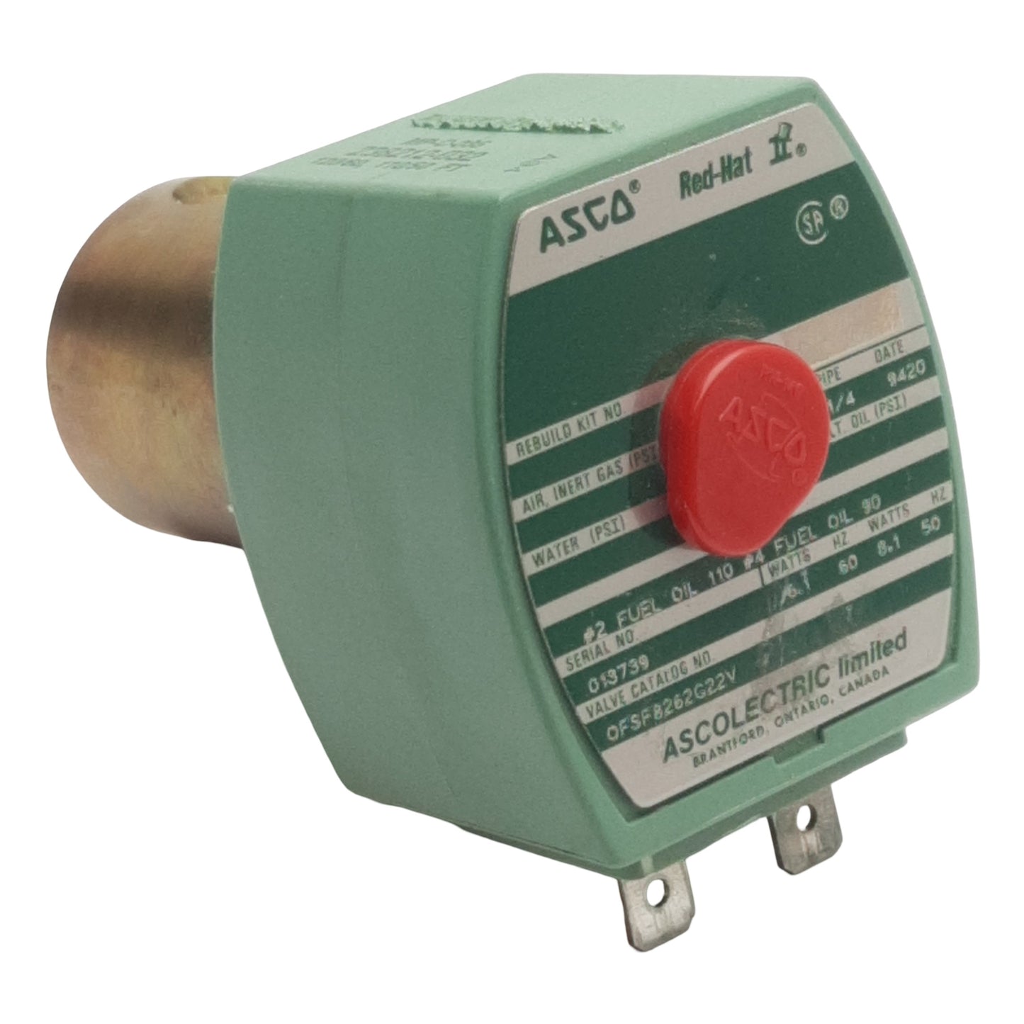 Used Asco 238212-032 MP-C-086 Red-Hat Solenoid Valve, 100psi, 1/4in NPT, 120VAC Coil