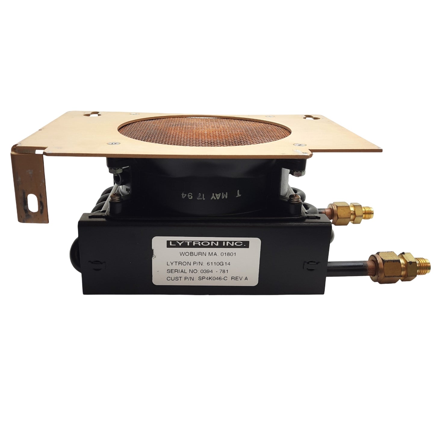 Used Lytron 6110G14 Liquid to Air Copper Heat Exchanger Water Cooler, 1140 BTU/HR