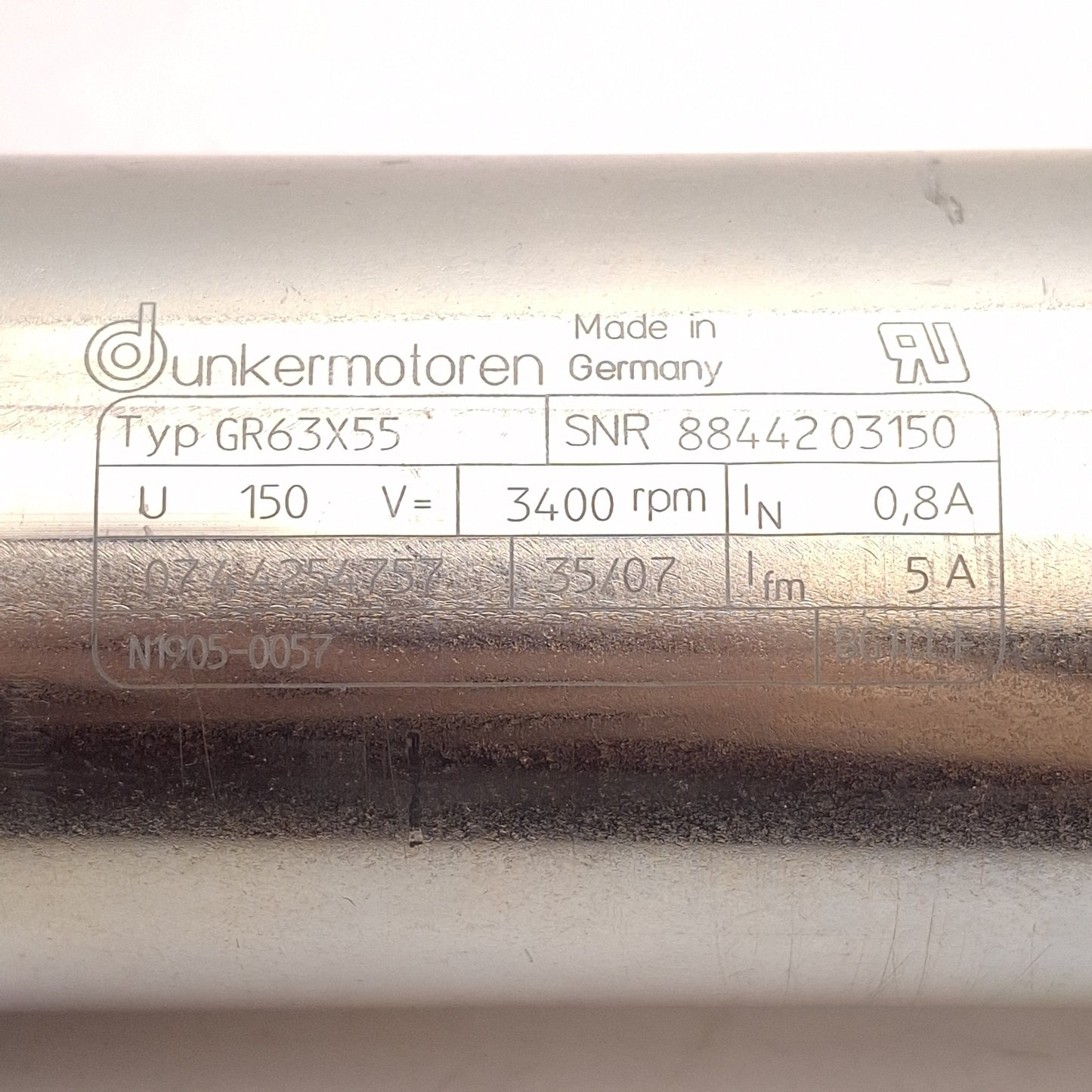 Used Dunkermotoren GR63X55 Gearmotor 50:1, 3400RPM, 100ppr, ø10mm Shaft, 24VDC