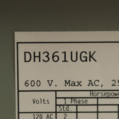 Used Eaton DH361UGK Heavy Duty Safety Switch, 3PST 3-Phase, 30A 600VAC/250VDC