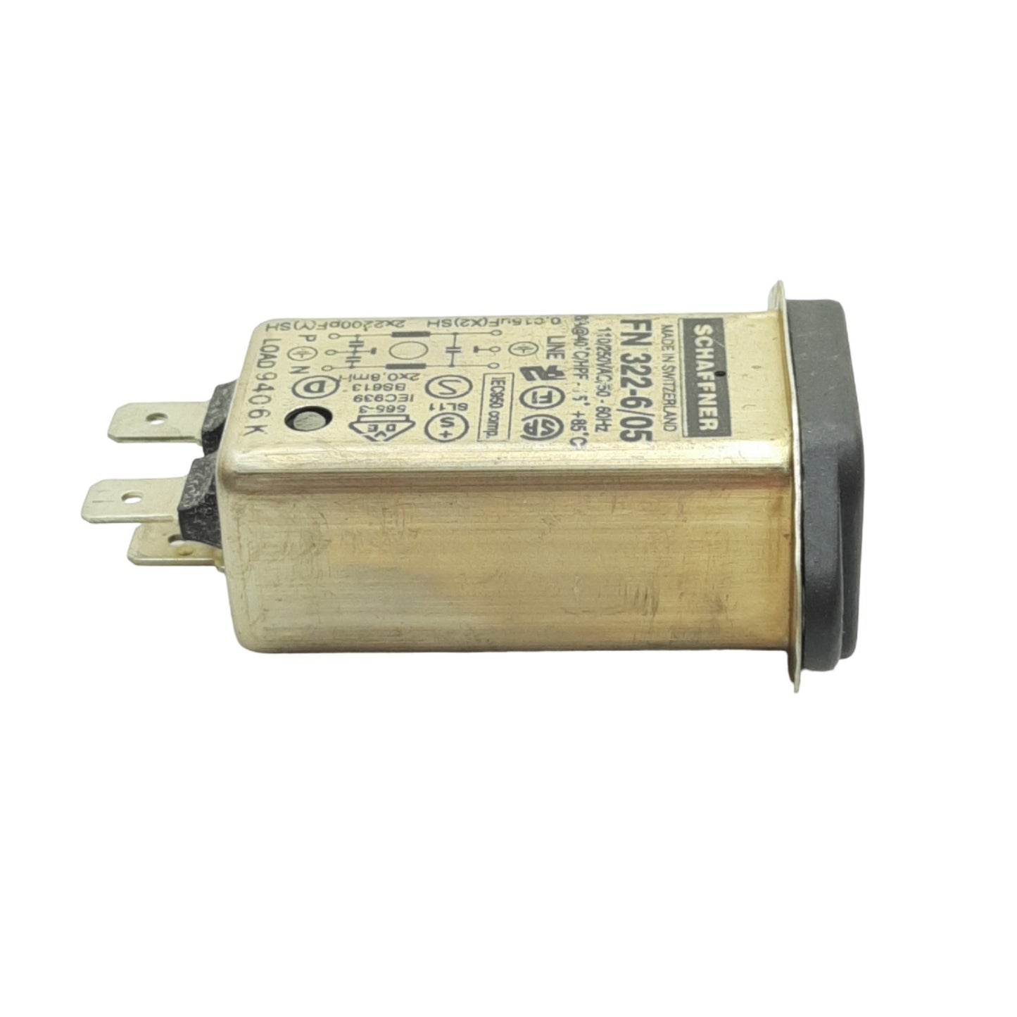Used Schaffner FN 322-6/05 Performance EMC/RFI Filter, 6 Amp, 110/240 VAC, 50/60HZ