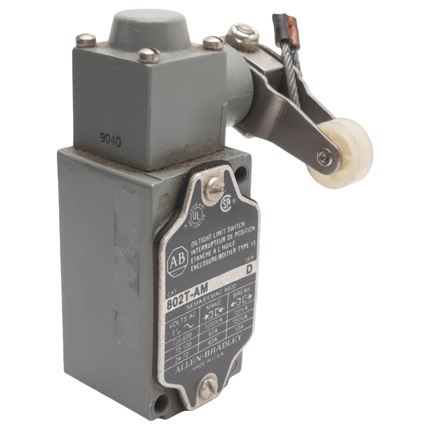 Used Allen Bradley 802T-AM Oiltight Limit Switch, 2-Circuit 1N.O + 1N.C., 10A 600VAC