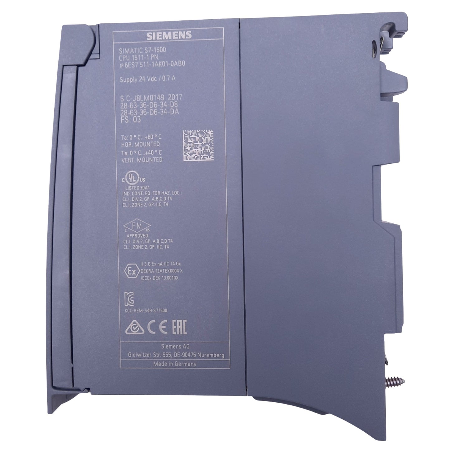 New Siemens 6ES7511-1AK01-0AB0 SIMATIC S7-1500 CPU, 32GB Max Memory, PROFINET, 24VDC