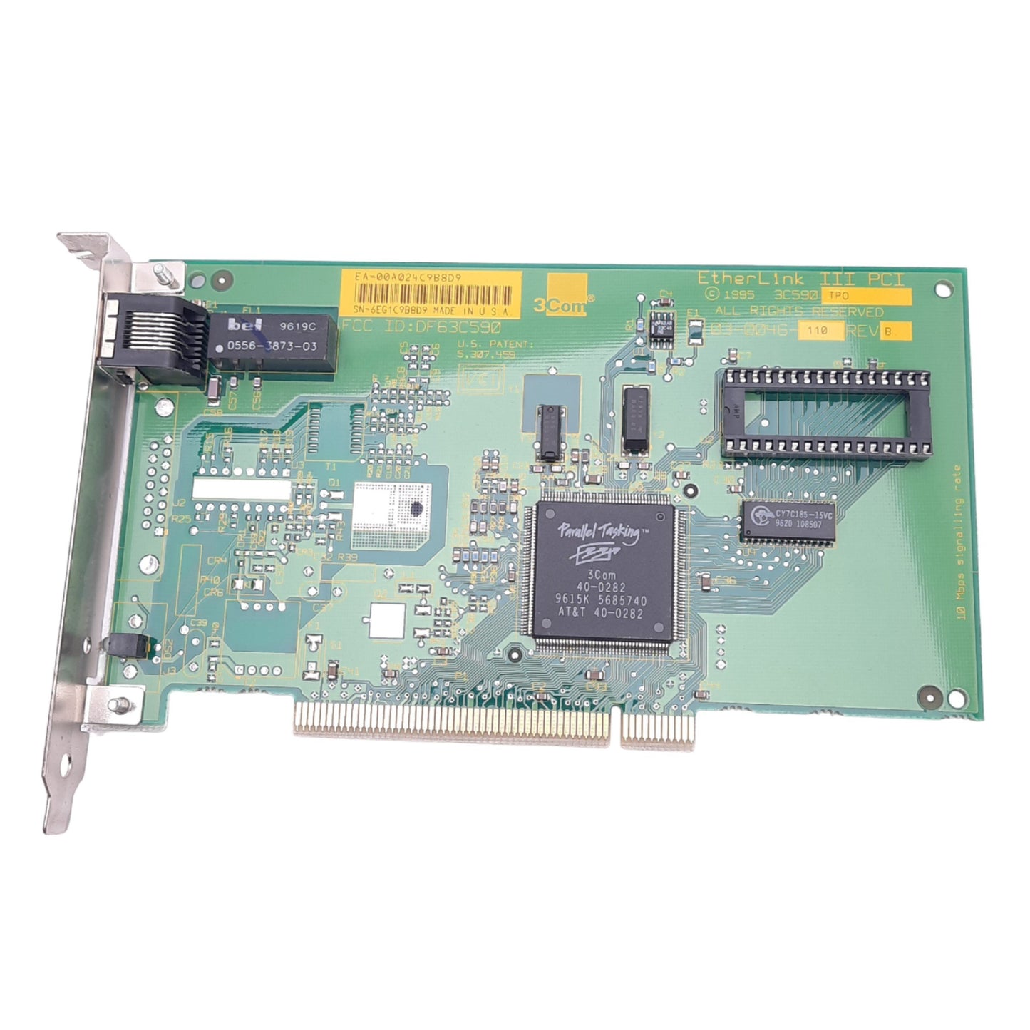 Used 3Com 03-0046-110 Rev B EtherLink III PCI Network Card, 10Mbps Max, RJ45