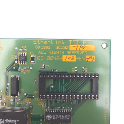Used 3Com 03-0046-100 Rev A1 EtherLink III PCI Network Card, 10Mbps Max, RJ45