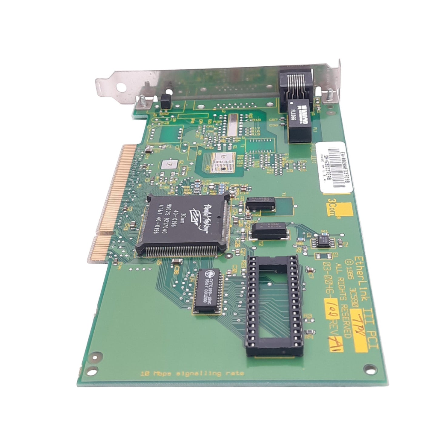 Used 3Com 03-0046-100 Rev A1 EtherLink III PCI Network Card, 10Mbps Max, RJ45