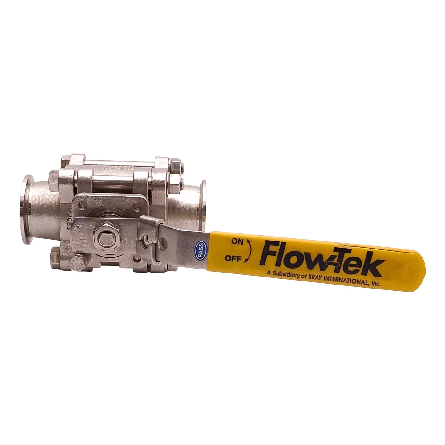 Used Flow-Tek 316L-CF3M-1-1/2-S7007 3-Piece Ball Valve, 1.5in Sanitary Fitting