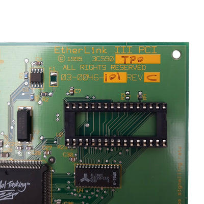 Used 3Com 03-0046-101 Rev C EtherLink III PCI Network Card, 10Mbps Max, RJ45