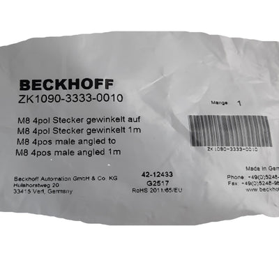 New Beckhoff ZK1090-3333-0010 Drag-Chain Suitable EtherCAT Cable, M8 4 pins, Male