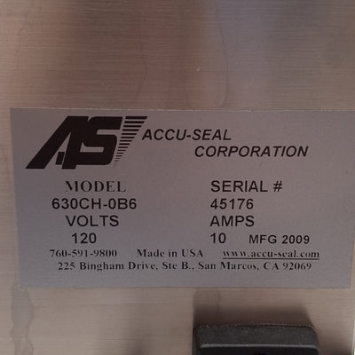 Used Accu-Seal 630CH-0B6 Constant Heat Medical Sealer, 8in Seal, 80PSI, 120VAC