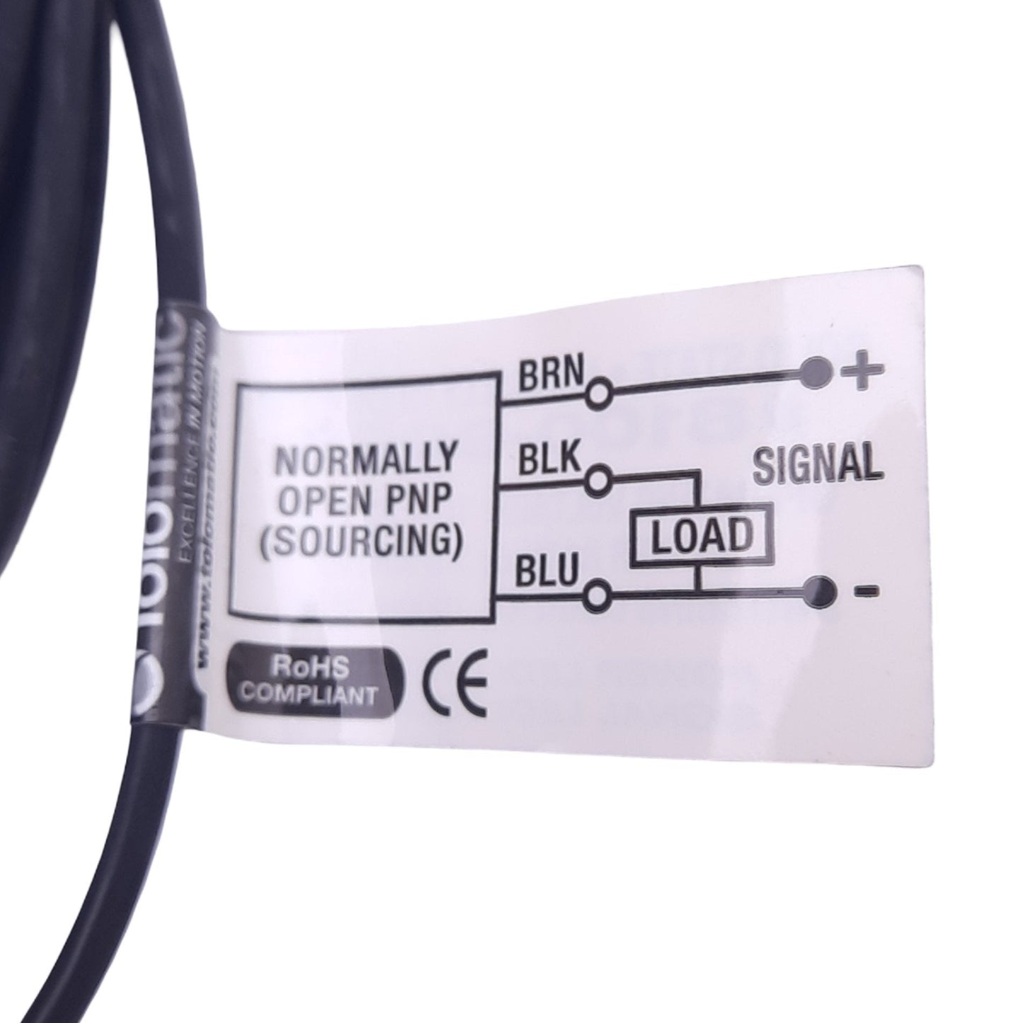 Used Tolomatic 8100-9088 Solid State Sensor Cable, PNP Normally Open, 10-30VDC, 5m