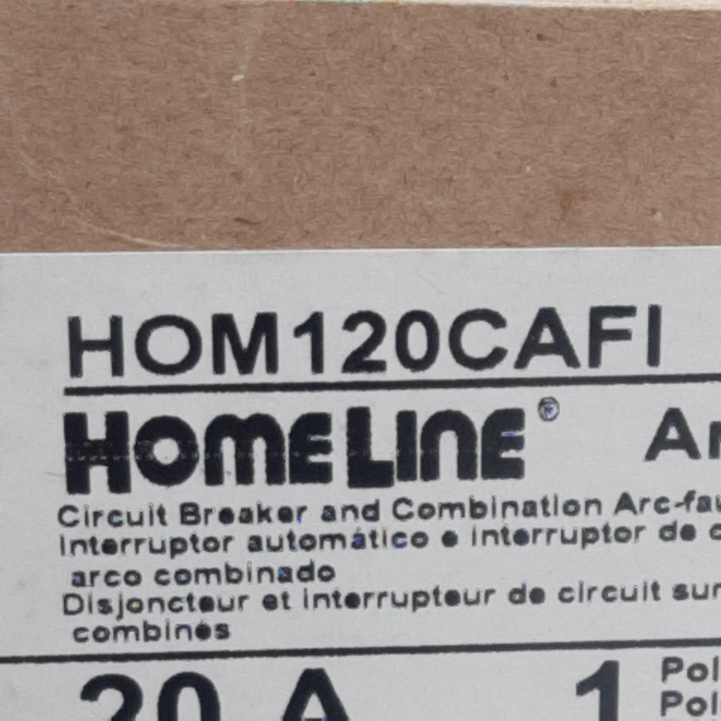 New Square-D HOM120CAFI Mini Circuit Breaker, 1-Pole, 20A, 120VAC, Plug-On