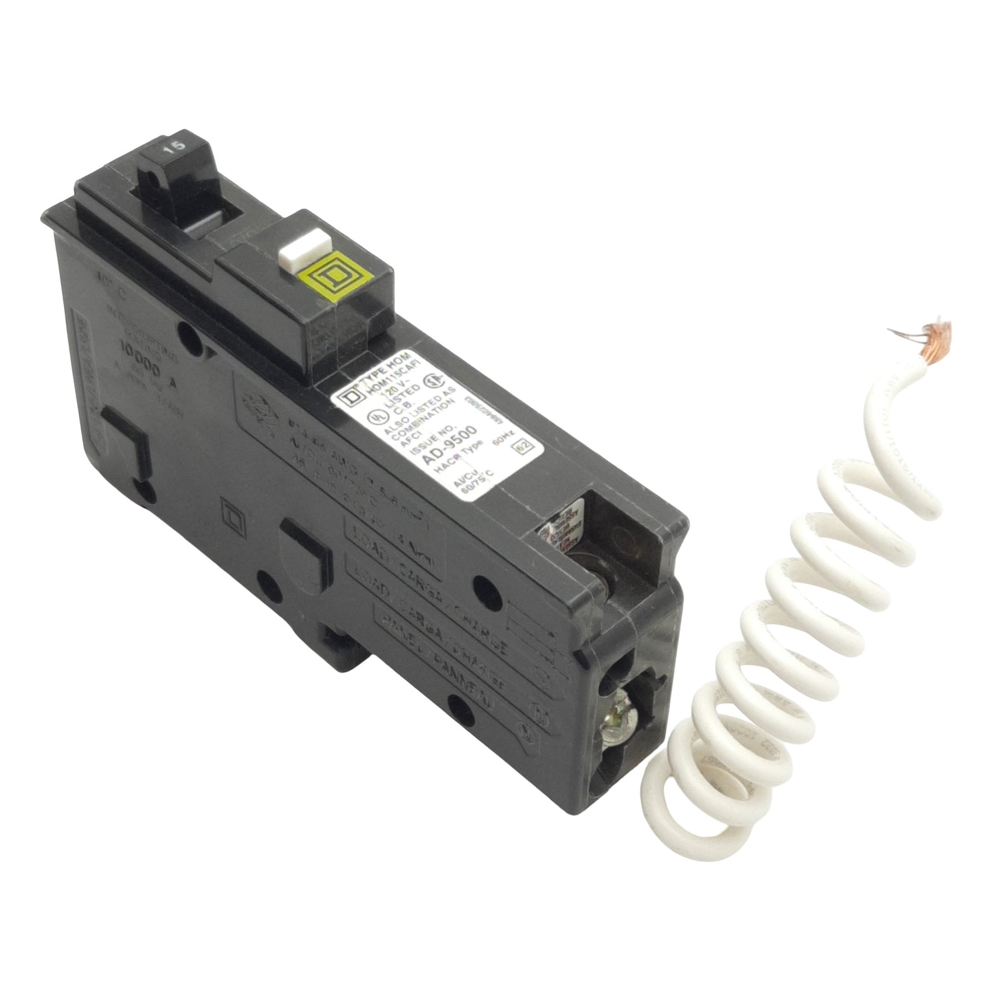 New Square-D HOM115CAFI Mini Circuit Breaker, 1-Pole, 15A, 120VAC, Plug-On