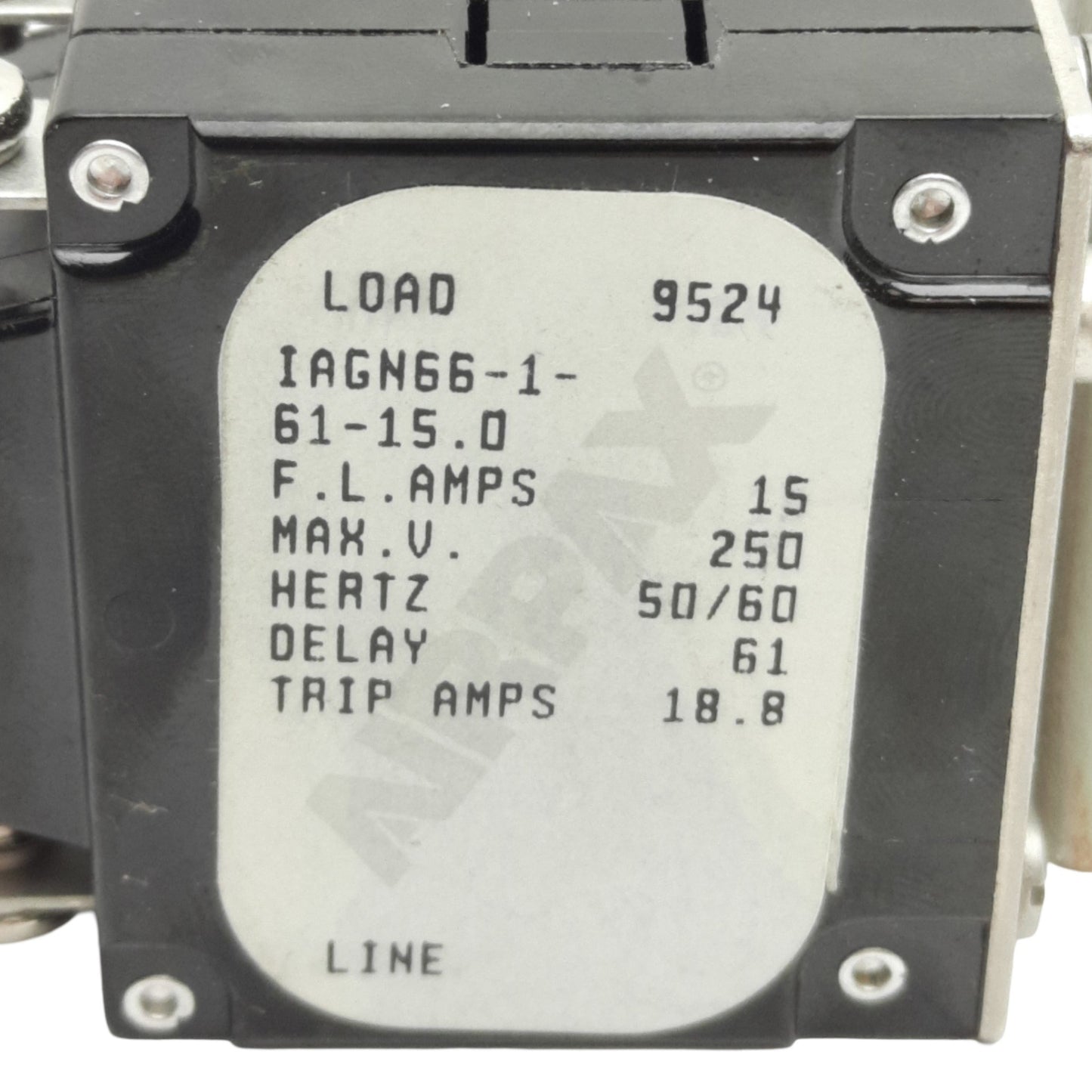 Used Airpax IAGN66-1-61-15.0 Magnetic Circuit Breaker, 15A 2-Pole, 250VAC/80VDC