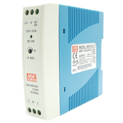 New Mean Well MDR-20-12 Power Supply 100-240VAC to DC 12V 20W Single Output DIN-Rail
