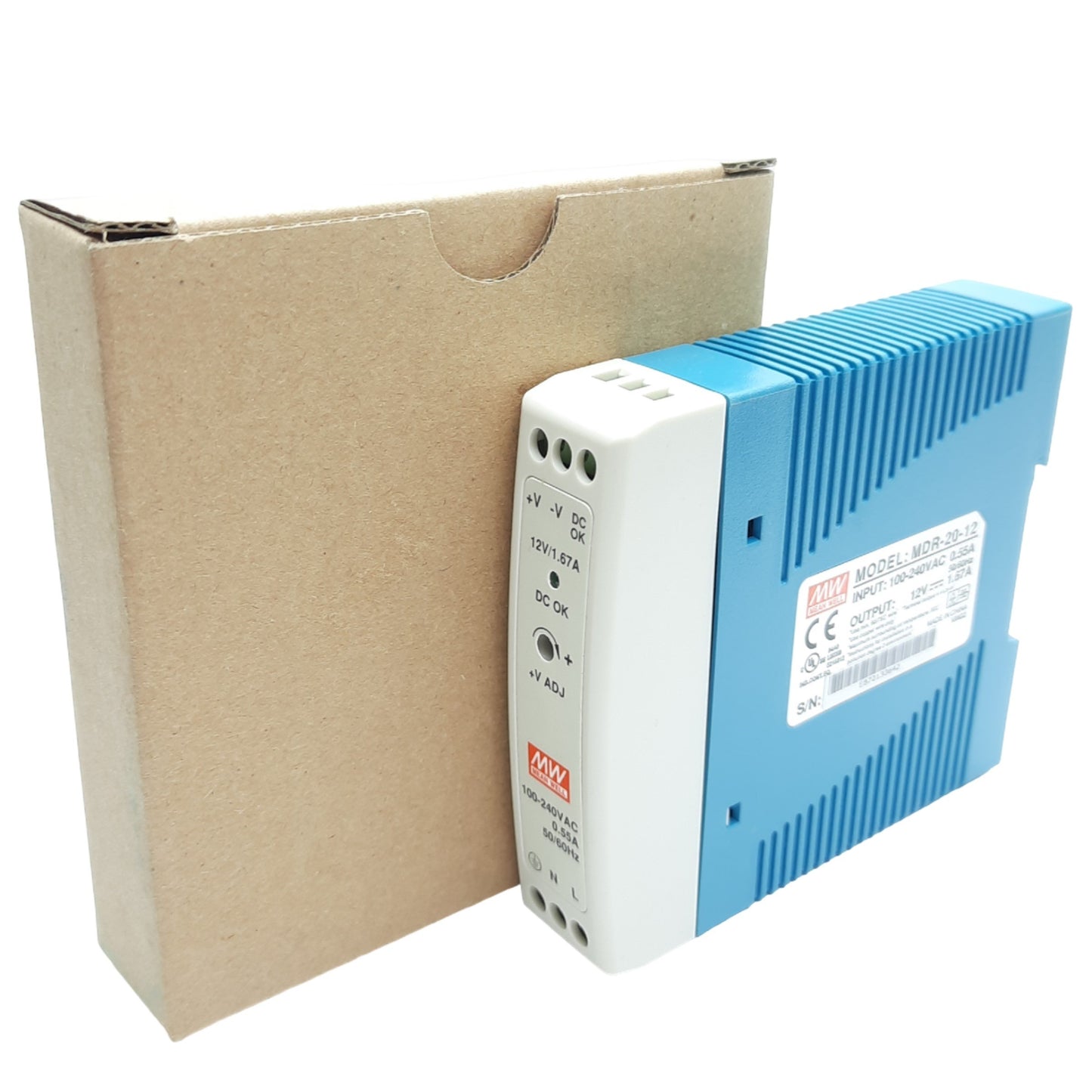 New Mean Well MDR-20-12 Power Supply 100-240VAC to DC 12V 20W Single Output DIN-Rail